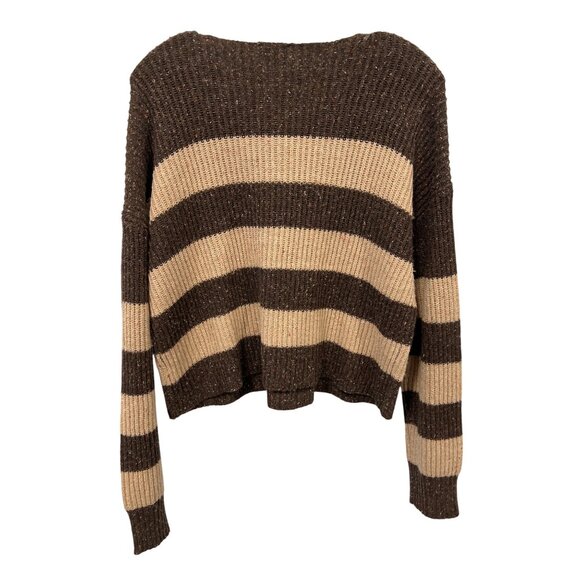 Hem and Thread Striped Henley Sweater Size M Long Sleeve Colorblock Cozy Neutral - Picture 2 of 6